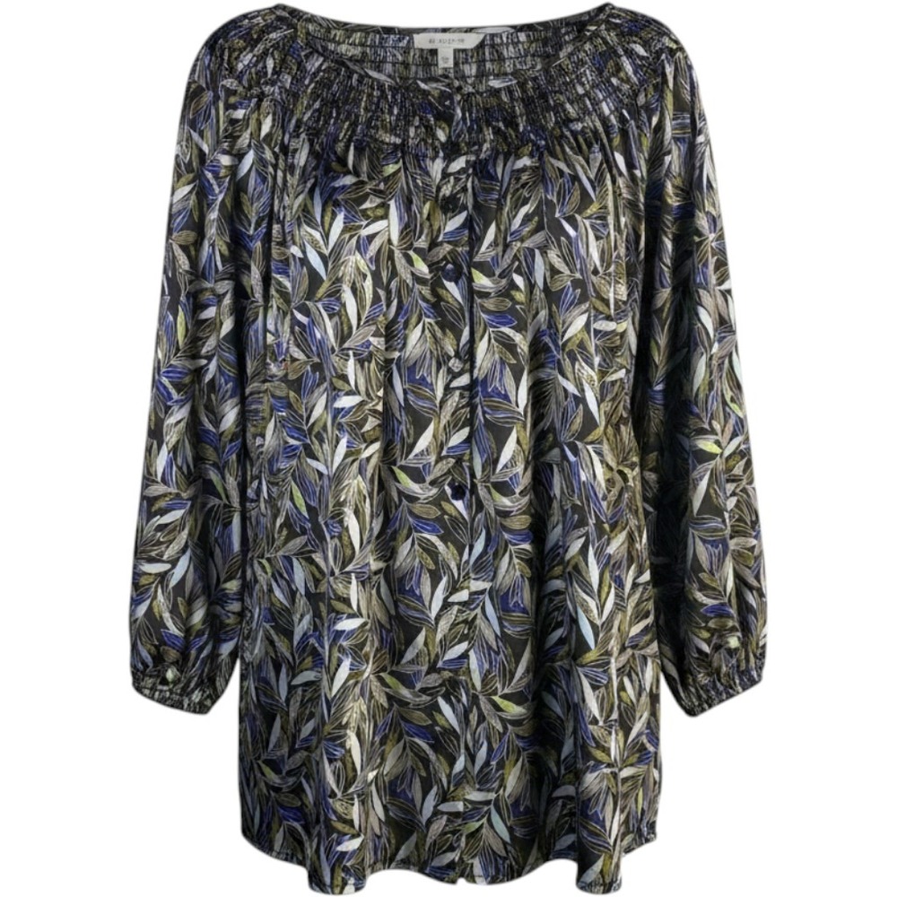 George Woman Blouse Womens 2X Smocked Tropical Peasant Top Boho Office